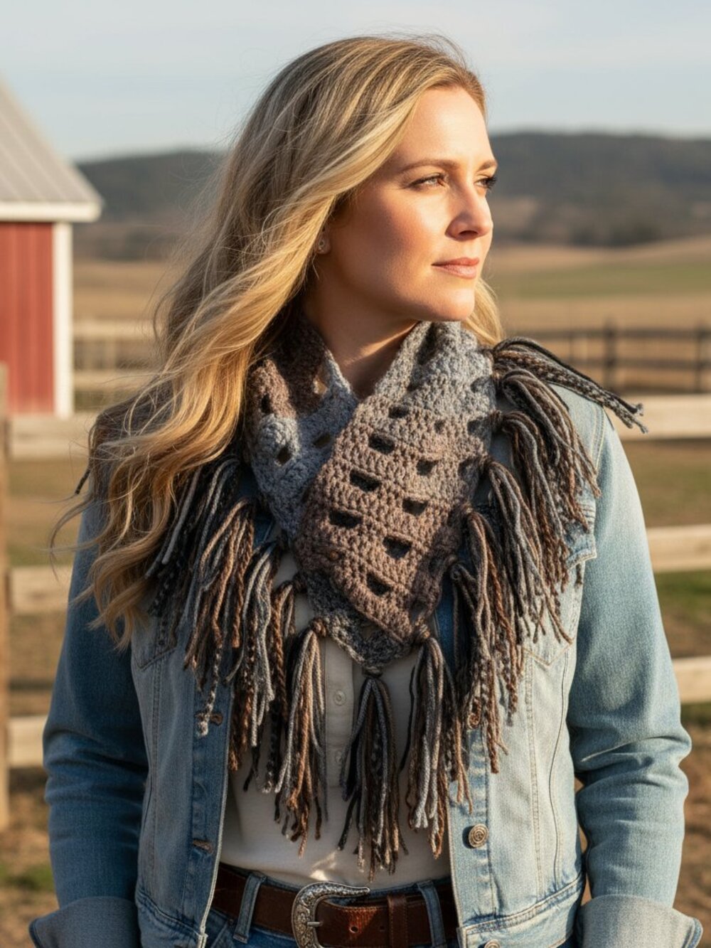 NEW Hand Crochet Gray Taupe Black Cowl Scarf Boho Fringe Hippie Fairy Grunge